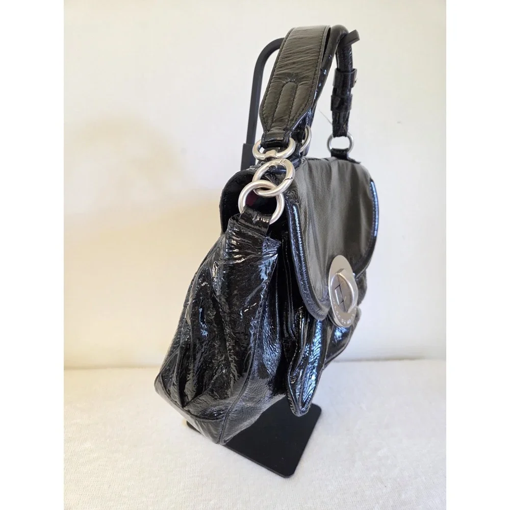 Marc by Marc Jacobs Black Patent Leather Turnlock Satchel Bag Shoulder Strap...